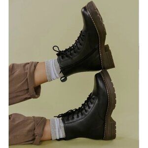 ROOLEE Elvis Platform Boots SZ 8 Black Leather Combat Boots Grunge Lace Up